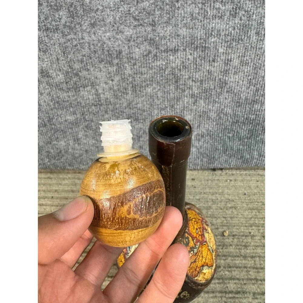 Vintage Leather Wrapped Glass Decanter Bottle Old World Map Design Wood Stopper